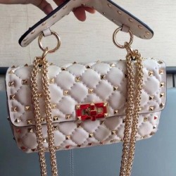 Valentino Rockstud Spike Small Bag In White Lambskin