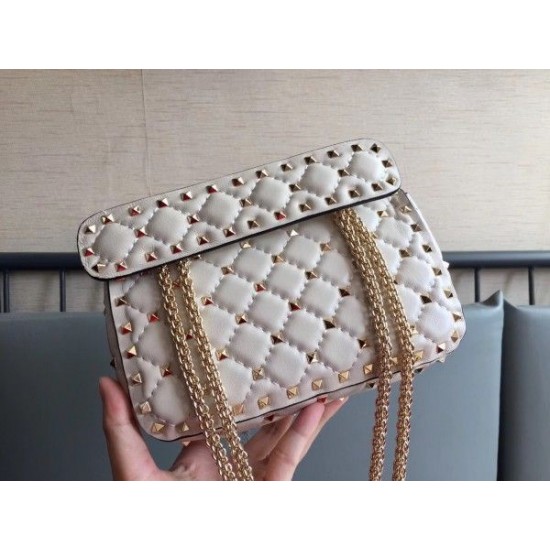 Valentino Rockstud Spike Small Bag In White Lambskin