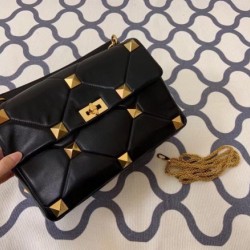 Valentino Roman Stud Chain Bag In Black Lambskin