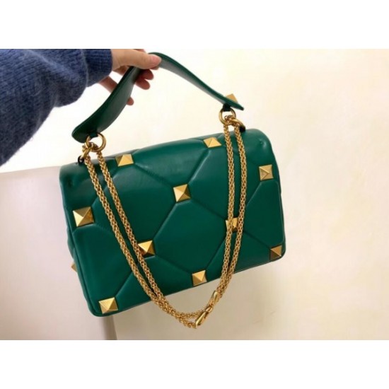 Valentino Roman Stud Chain Bag In Green Lambskin