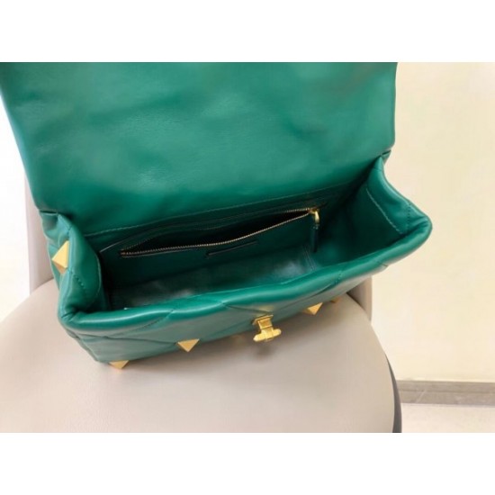 Valentino Roman Stud Chain Bag In Green Lambskin