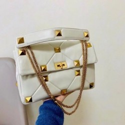 Valentino Roman Stud Chain Bag In Ivory Lambskin