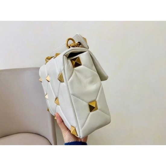 Valentino Roman Stud Chain Bag In Ivory Lambskin