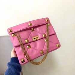 Valentino Roman Stud Chain Bag In Pink Lambskin