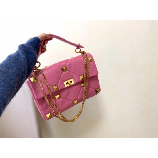 Valentino Roman Stud Chain Bag In Pink Lambskin