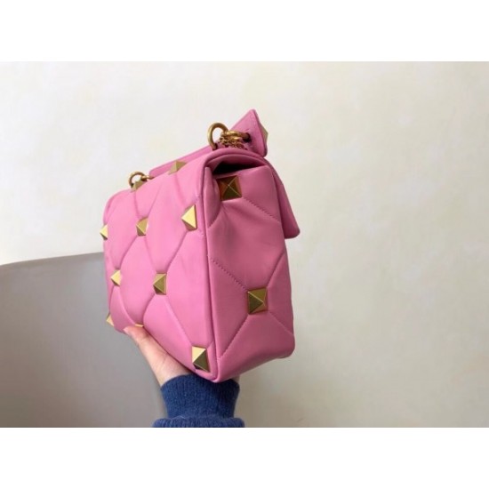 Valentino Roman Stud Chain Bag In Pink Lambskin