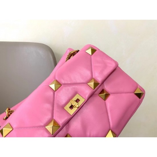 Valentino Roman Stud Chain Bag In Pink Lambskin