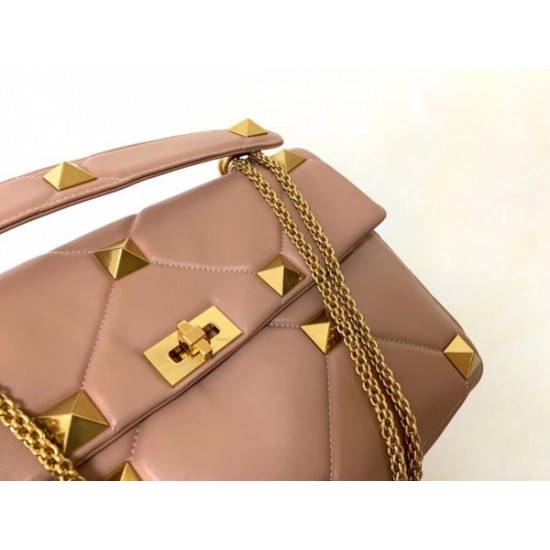 Valentino Roman Stud Chain Bag In Rose Cannelle Lambskin