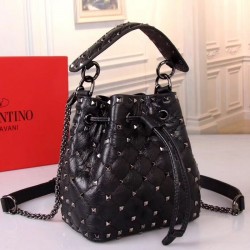 Valentino Small Black Rockstud Spike Bucket Bag