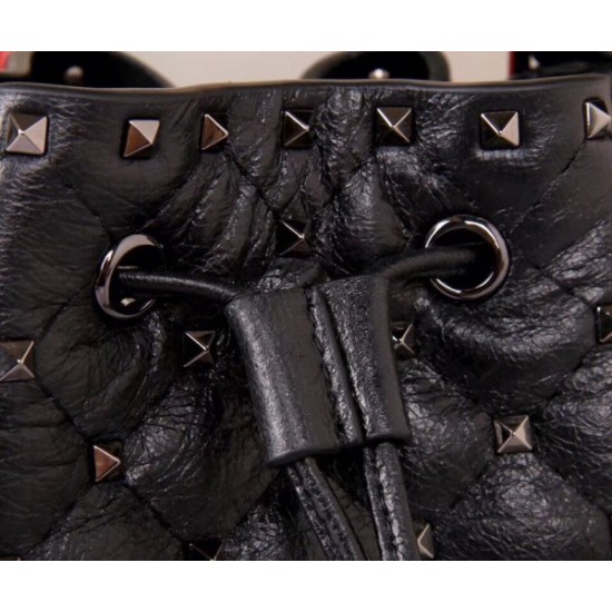 Valentino Small Black Rockstud Spike Bucket Bag