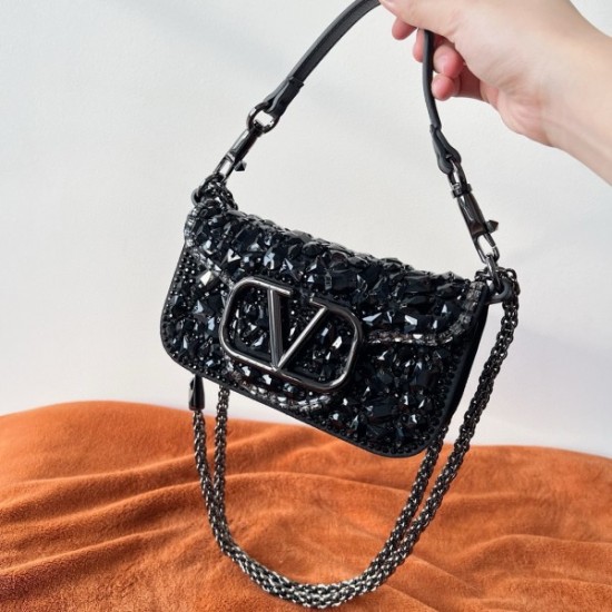 Valentino Small Loco Shoulder Bag with Black Crystals