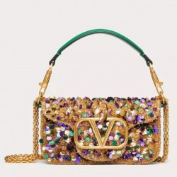 Valentino Small Loco Shoulder Bag with Gold 3D effect Embroidery