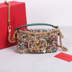 Valentino Small Loco Shoulder Bag with Gold 3D effect Embroidery