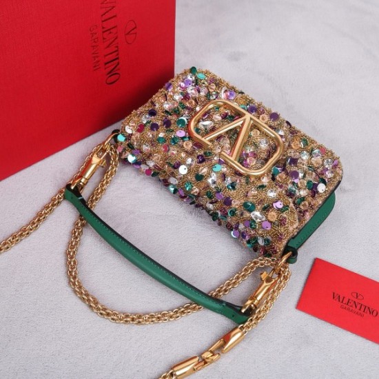 Valentino Small Loco Shoulder Bag with Gold 3D effect Embroidery