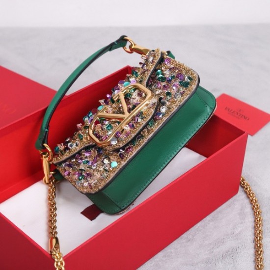 Valentino Small Loco Shoulder Bag with Gold 3D effect Embroidery