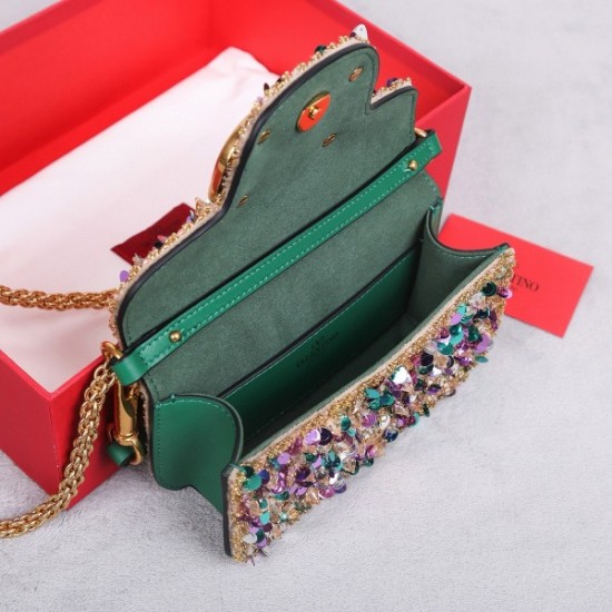 Valentino Small Loco Shoulder Bag with Gold 3D effect Embroidery