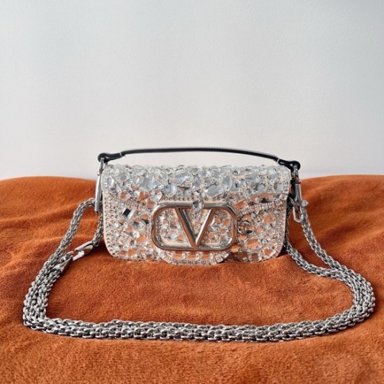 Valentino Small Loco Shoulder Bag with Silver Crystals