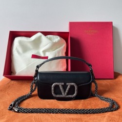 Valentino Small Loco Shoulder Black Bag with Crystals Logo