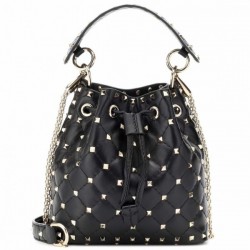 Valentino Small Noir Rockstud Spike Bucket Bag