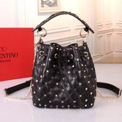 Valentino Small Noir Rockstud Spike Bucket Bag