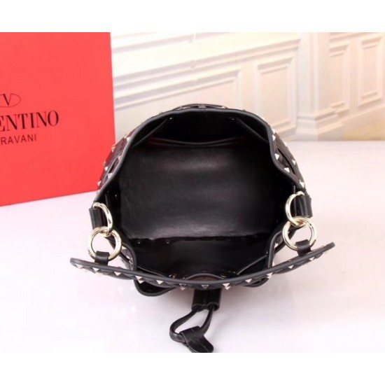 Valentino Small Noir Rockstud Spike Bucket Bag