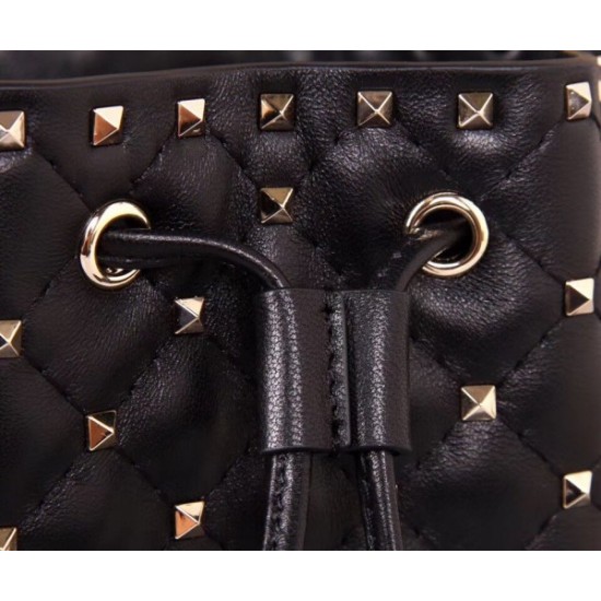 Valentino Small Noir Rockstud Spike Bucket Bag