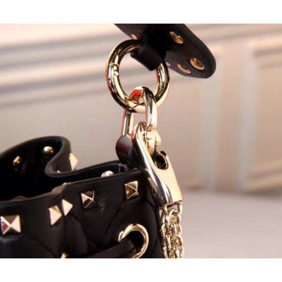 Valentino Small Noir Rockstud Spike Bucket Bag