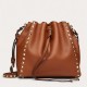 Valentino Small Rockstud Bucket Bag In Brown Grained Calfskin