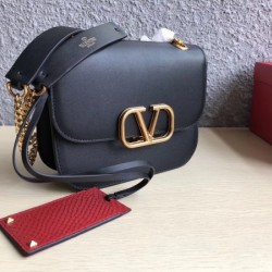 Valentino Small Vlock Shoulder Bag In Black Calfskin