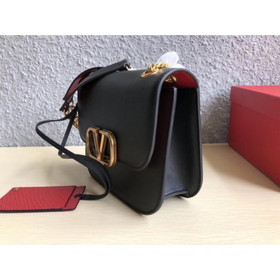 Valentino Small Vlock Shoulder Bag In Black Calfskin