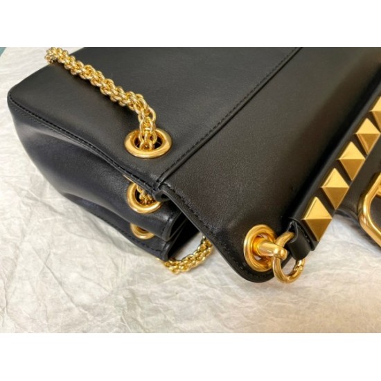 Valentino Stud Sign Shoulder Bag In Black Nappa Leather