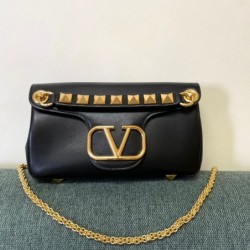 Valentino Stud Sign Shoulder Bag In Black Nappa Leather