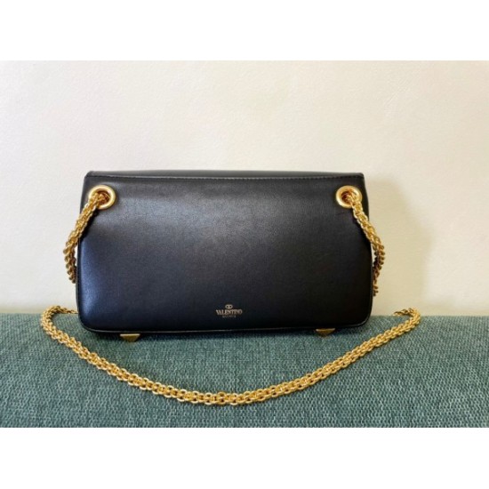 Valentino Stud Sign Shoulder Bag In Black Nappa Leather