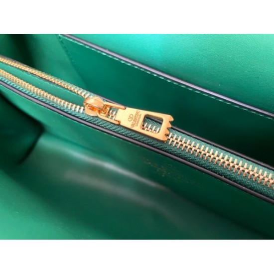 Valentino Stud Sign Shoulder Bag In Green Nappa Leather