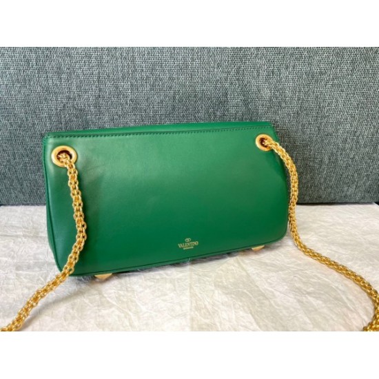 Valentino Stud Sign Shoulder Bag In Green Nappa Leather