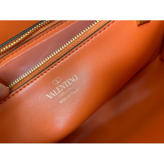 Valentino Stud Sign Shoulder Bag In Orange Nappa Leather