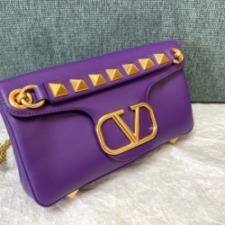 Valentino Stud Sign Shoulder Bag In Purple Nappa Leather