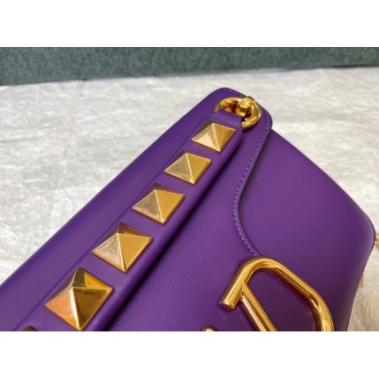 Valentino Stud Sign Shoulder Bag In Purple Nappa Leather