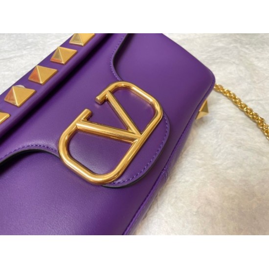 Valentino Stud Sign Shoulder Bag In Purple Nappa Leather