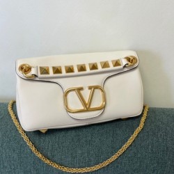 Valentino Stud Sign Shoulder Bag In White Nappa Leather