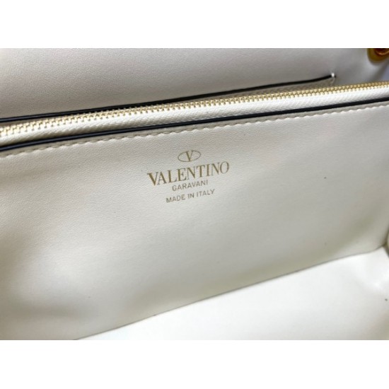 Valentino Stud Sign Shoulder Bag In White Nappa Leather