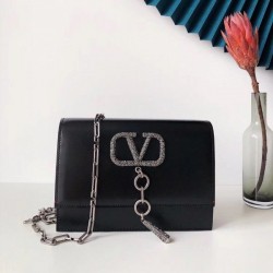 Valentino Vcase Black Chain Bag With Swarovski Crystals