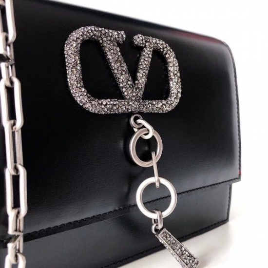 Valentino Vcase Black Chain Bag With Swarovski Crystals