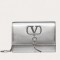 Valentino Vcase Small Chain Bag In Silver Metallic Lambskin