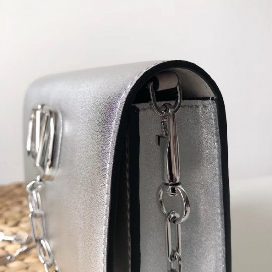 Valentino Vcase Small Chain Bag In Silver Metallic Lambskin