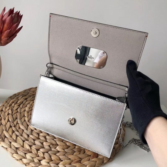 Valentino Vcase Small Chain Bag In Silver Metallic Lambskin