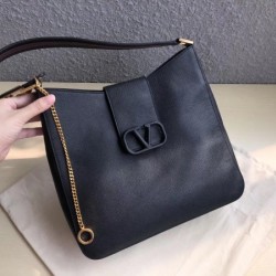 Valentino Vsling Hobo Bag In Black Grainy Calfskin 