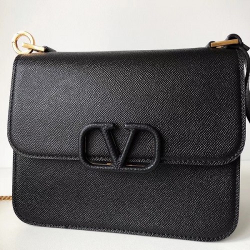 Valentino Vsling Large Shoulder Bag In Black Grainy Calfskin