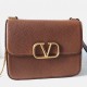 Valentino Vsling Large Shoulder Bag In Brown Grained Calfskin