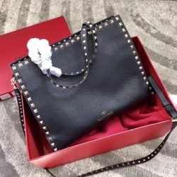 Valentino Black Medium Rockstud Top Handle Bag